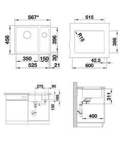 кухонная мойка Blanco Subline 340/160-U RH вулканический серый (527346)