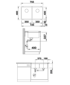 кухонная мойка Blanco Subline 350/350-U темная скала (523575)